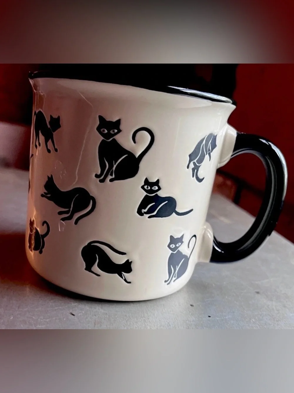 Design Black Cat Ceramic Coffee Mug 4x4 Halloween Cat Lover Tea Cup White Black